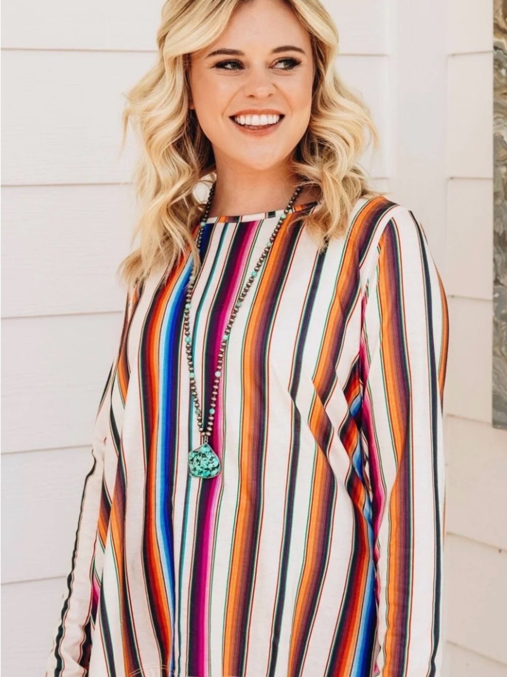 Striped Southern Grace Multicolor Long Sleeve Women's Top Serape